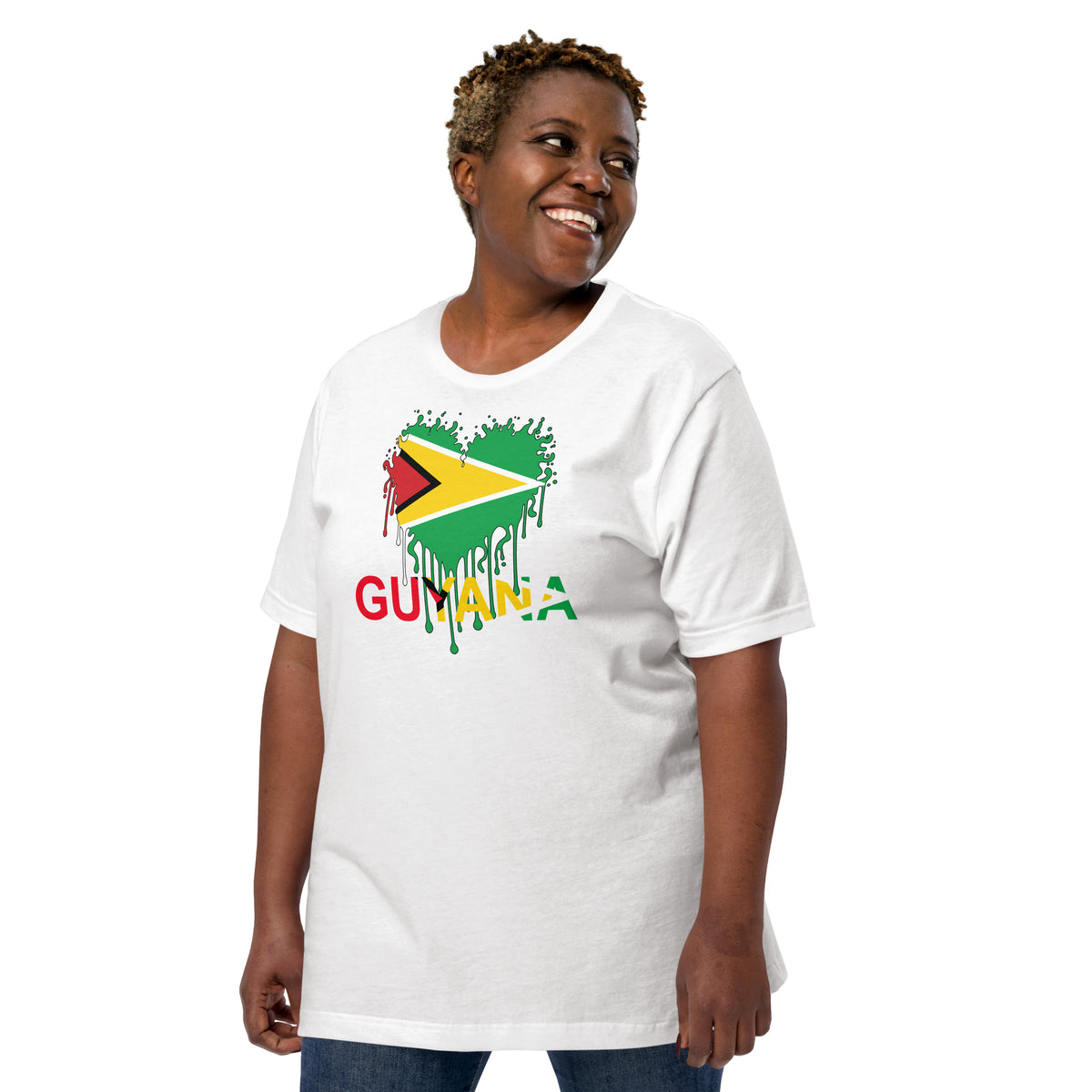 Guyana Flag Heart T-Shirt | Drip Art Patriotic Apparel by Passport Outfitters