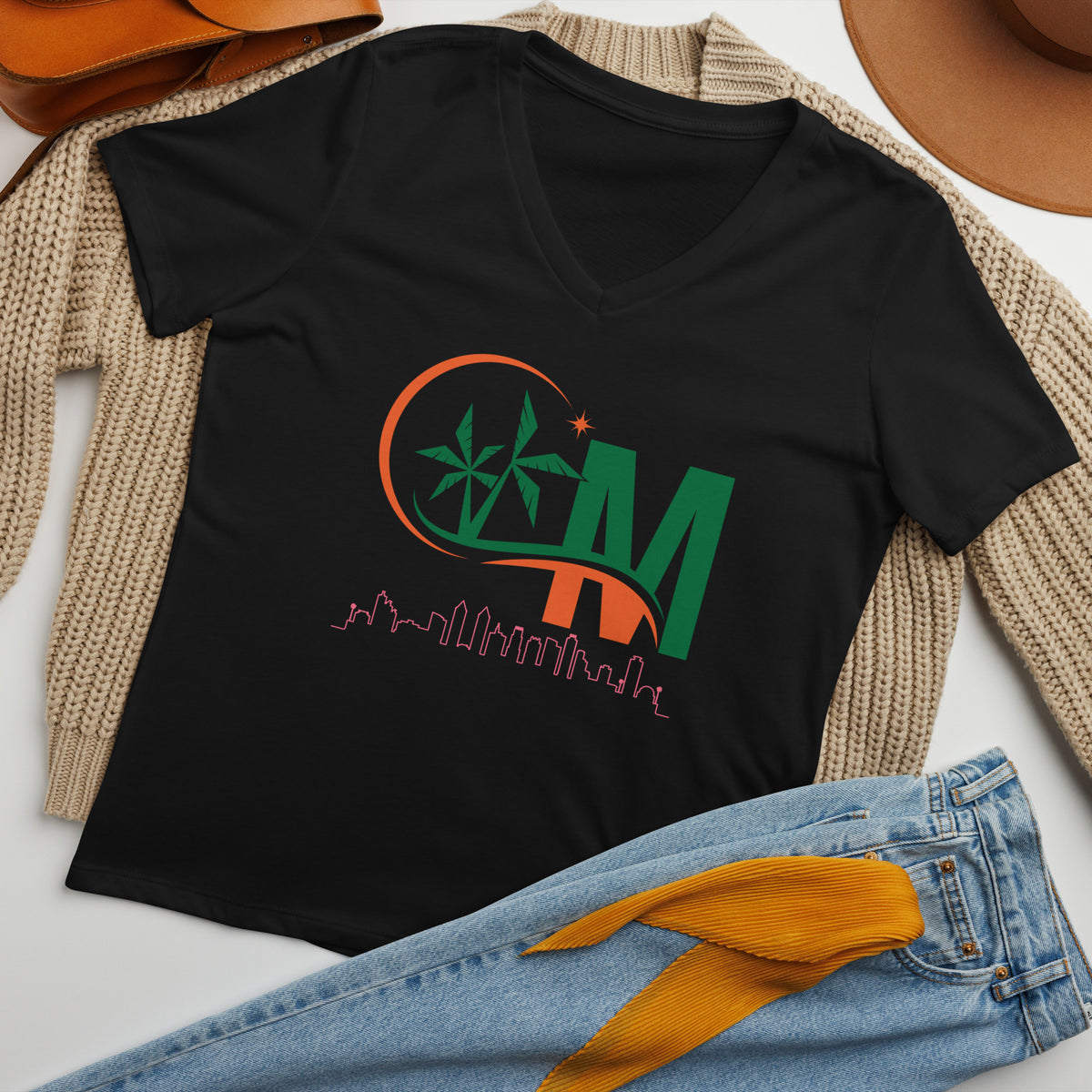 Miami City Skyline Women’s relaxed v-neck t-shirt by Passport Outfitters