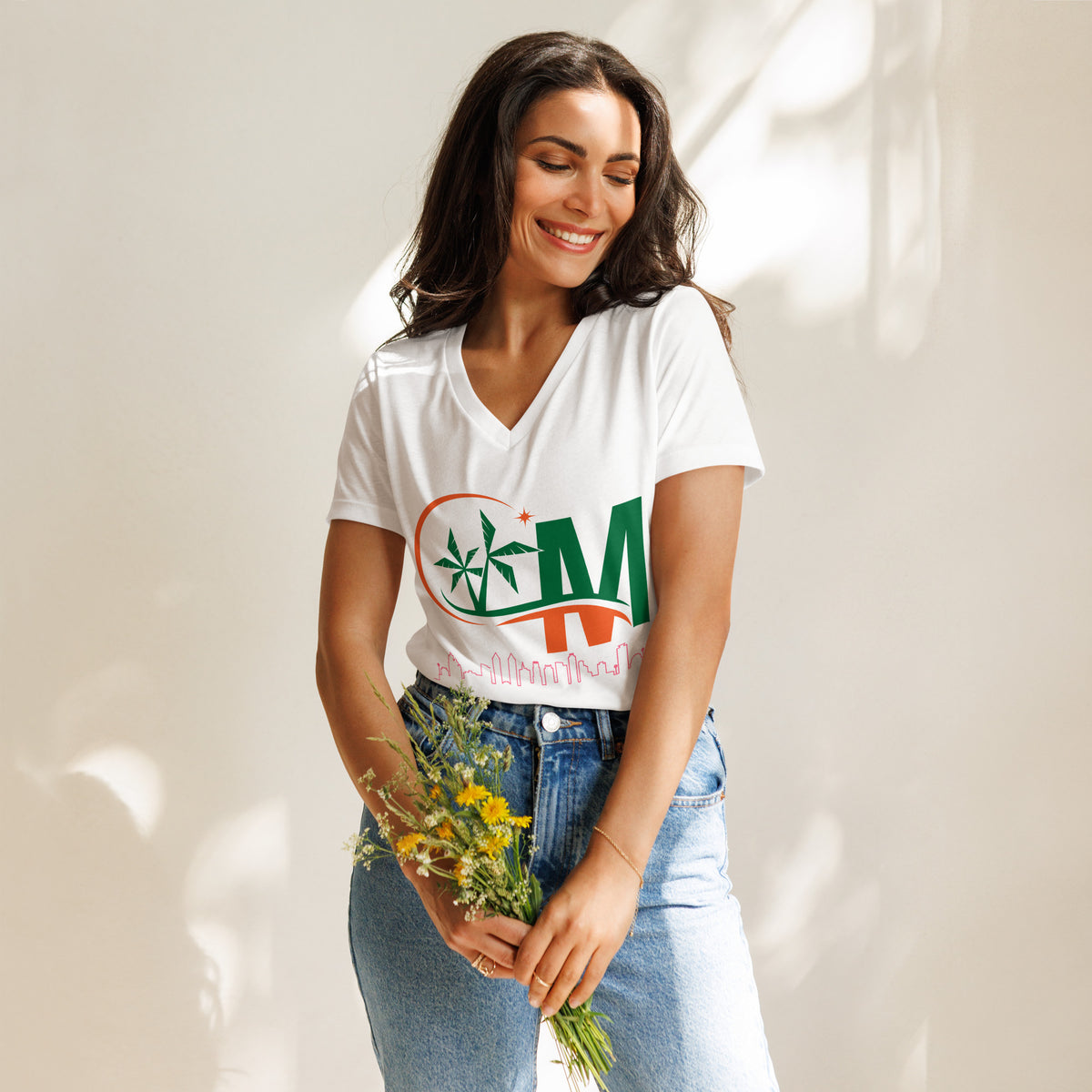 Miami City Skyline Women’s relaxed v-neck t-shirt by Passport Outfitters